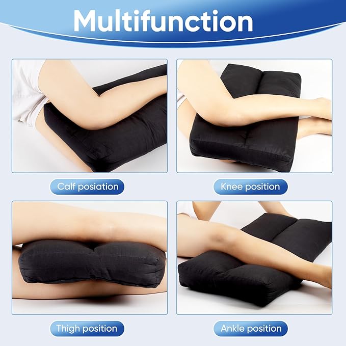 Knee Pillow for Side Sleepers - Between Leg & Under Knee Pillow for Back Sleepers - Leg Pillow with 850G 7D Alternative for Relieving Leg, Back, and Knee Pain - 100% Cotton Fabric-Black - LeafyLoom