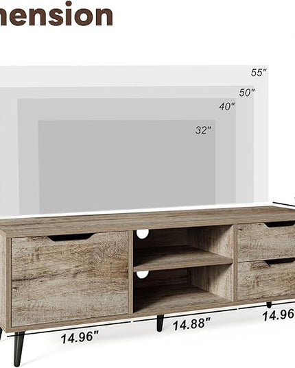 Maxtown TV Stands for Living Room, TV Console Table for 55 Inch TV, Entertainment Center with 1 Cabinet, 2 drawers, Media Console with Metal Feet for Bedroom, Living Room, Walnut - LeafyLoom