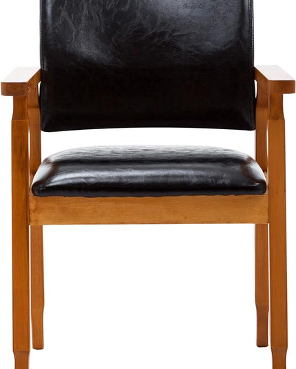 NOBPEINT Mid-Century Dining Side Chair with Faux Leather Seat in Black, Arm Chair in Walnut - LeafyLoom