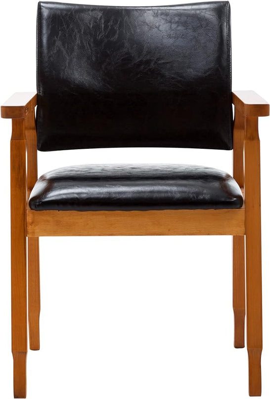 NOBPEINT Mid-Century Dining Side Chair with Faux Leather Seat in Black, Arm Chair in Walnut - LeafyLoom