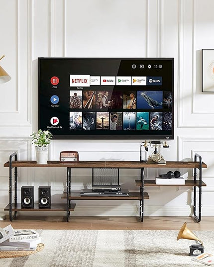VECELO Industrial Television Stand up to 75 Inch TV Entertainment Center/Media Console Table with Open Storage Shelves for Living Room/Bedroom, Classic Brown - LeafyLoom