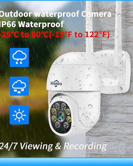 Hiseeu 2K 3MP PTZ Security Camera Outdoor,WiFi Camera, Auto Tracking&Light Alarm Floodlight & Color Night Vision,Two-Way Audio, Plug-in Cable,Compatible Wireless Camera System Hiseeu