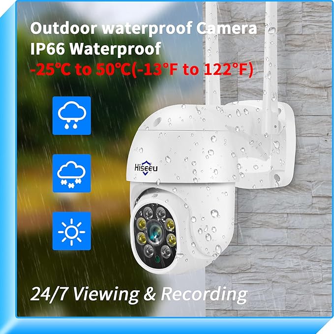 Hiseeu 2K 3MP PTZ Security Camera Outdoor,WiFi Camera, Auto Tracking&Light Alarm Floodlight & Color Night Vision,Two-Way Audio, Plug-in Cable,Compatible Wireless Camera System Hiseeu