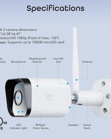 Geeni Hawk 3 Outdoor Security Camera, 1080p HD, Weatherproof, Motion Detection, Night Vision, Two-Way Audio, Cloud & MicroSD Storage, Alexa & Google Assistant Compatible, Wi-Fi, 2-Pack Geeni