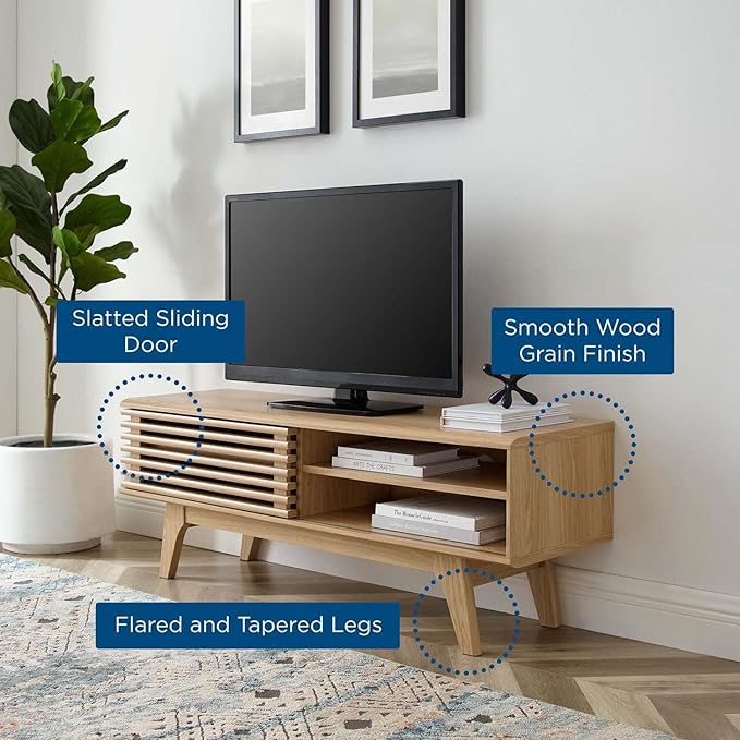 Modway Render Mid-Century Modern Low Profile 48 Inch TV Stand in Oak, 48" - LeafyLoom