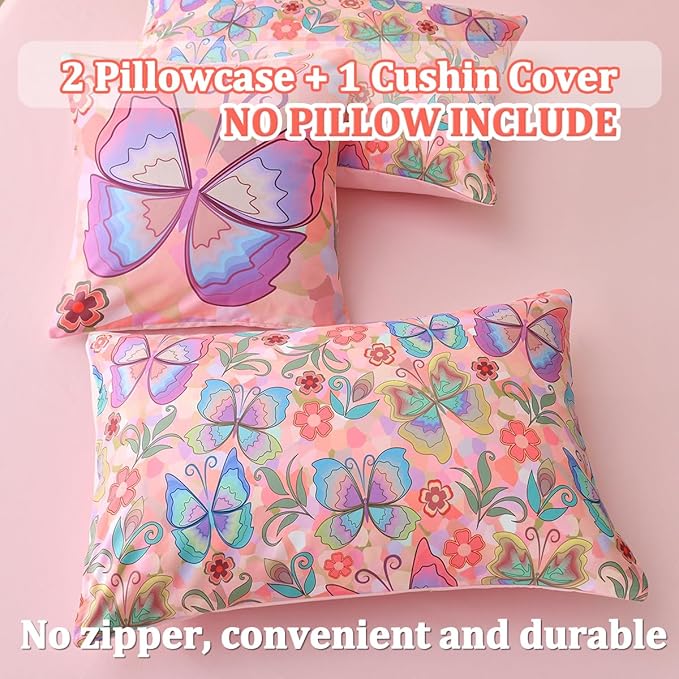 Butterfly Bedding Set Twin, Pink Butterfly Comforter Set for Girls Kids Teens 6 pcs Bed in a Bag Twin Bedding Sets for Girls - LeafyLoom