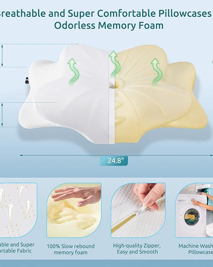 DONAMA Cervical Pillow for Neck and Shoulder,Contour Memory Foam Pillow,Ergonomic Neck Support Pillow for Side Back Stomach Sleepers with Pillowcase - LeafyLoom