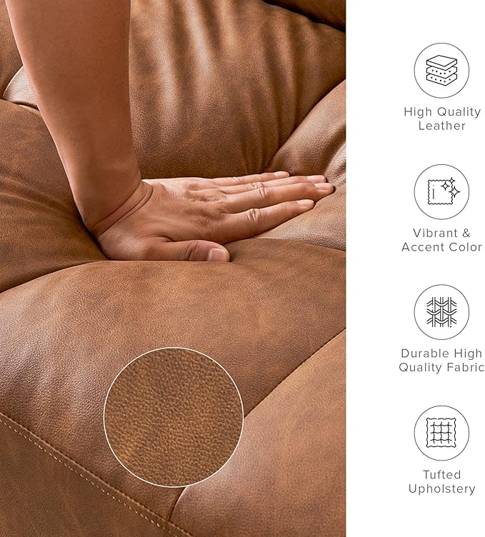 mopio Aaron Couch, Small Sofa, Futon, Sofa Bed, Sleeper Sofa, Loveseat, Mid Century Modern Futon Couch, Sofa Cama, Couches for Living Room, Bedroom (Pecan Brown, Faux Leather) - LeafyLoom