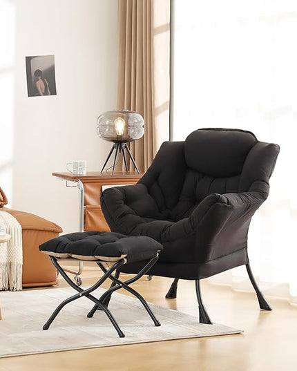 Cozy Lazy Chair and Ottoman, Large Contemporary Accent Lounge Chair Set, Leisure Upholstered Reading Armchair for Bedroom, Living Room, Dorm Rooms, Office - LeafyLoom