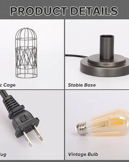 Small Industrial Lamp, Touch Control 3 Way Dimmable Table Lamp, Rustic Iron Steampunk Edison Lamp Vintage Nightstand Lamp Bedside Light for Bedroom Living Room, Corner, Hallway, LED Bulb Included - LeafyLoom