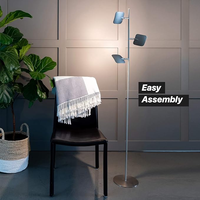 Brightech Tree Floor Lamp for Living Rooms & Offices, Dimmable Standing Lamp for Bedroom Reading, LED Spotlight Floor Lamp, Tall Lamp with Adjustable Panels for Minimal Space Use - Silver - LeafyLoom