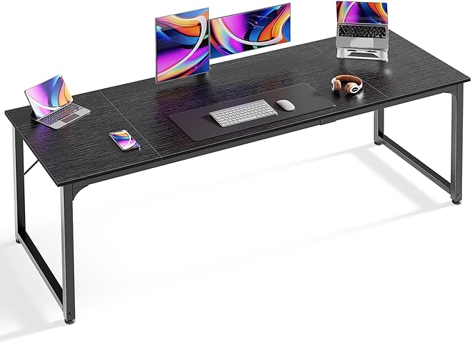 Computer Desk, 70 Inch Office Desk, Gaming Desk with Storage, Writing Desk Work Desk for Home Office, Study, Long Simple Desk, Large Legroom, Metal Frame, Black - LeafyLoom
