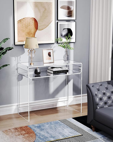 Acrylic Desk Laptop Study Table Home Office Console Table Entrance Table, 33.5'' x 15.7'' x 29.5'' (Clear) - LeafyLoom