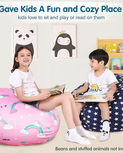 Lukeight Stuffed Animal Storage Bean Bag Chair Cover for Kids, Zipper Beanbag Chair Cover for Organizing Toddler & Kids' Rooms Plush Toys (Stars Navy, Large) - LeafyLoom