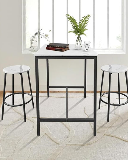 AT-VALY 3-Piece Bar Table Set with 2 Stools,Dining Room Table Set,Small Spaces (Black) - LeafyLoom