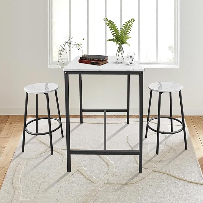 AT-VALY 3-Piece Bar Table Set with 2 Stools,Dining Room Table Set,Small Spaces (Black) - LeafyLoom