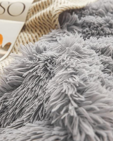 FOPPA Gray Fuzzy Plush Comforter Cover Set Queen - Ultra Soft Plush Gray Bedding Sets 3 Pieces (1 Faux Fur Duvet Cover + 2 Shaggy Pillow case) Fluffy Bed Set (Gray, Queen) - LeafyLoom
