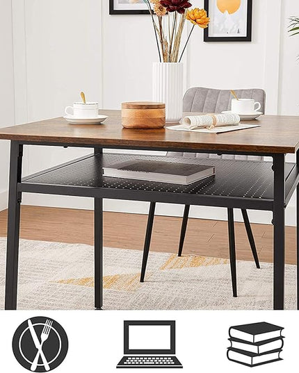 VASAGLE Dining Table, Square Office Desk with Storage Compartment, Industrial, 31.5 x 31.5 x 30.7 Inches,Brown - LeafyLoom