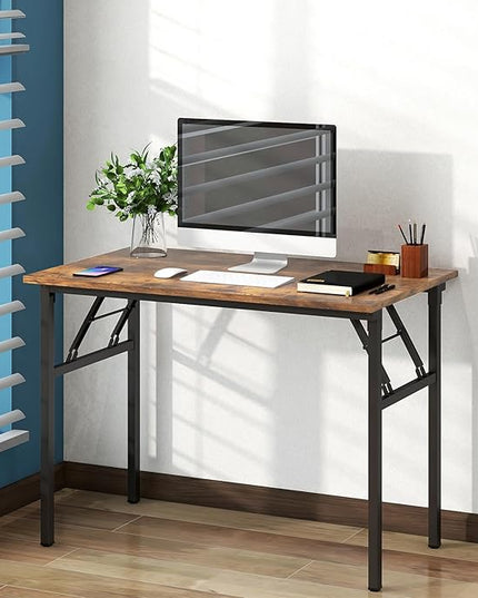 Need Folding Desk for Home Office 39-3/8 inch Length Modern Folding Table Computer Desk No Install Needed Rustic Brown Desktop Black Frame AC5FB(100 * 60) - LeafyLoom