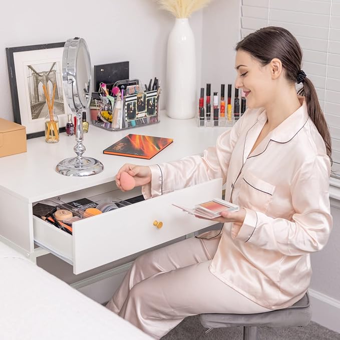SUPERJARE Vanity Desk with Drawers, 47 inch Computer Desk, Modern Simple Home Office Desks, Makeup Dressing Table for Bedroom - White - LeafyLoom