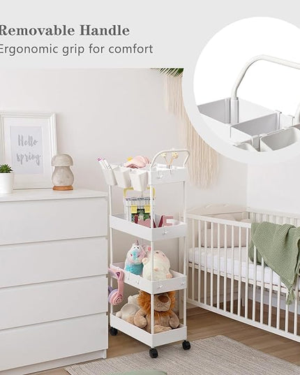 danpinera Storage Cart, 4 Tier Narrow Rolling Storage Cart with Wheels Dividers Bathroom Cart Organizer Slim Laundry Cart with Handle Hanging Cups Hooks, White - LeafyLoom
