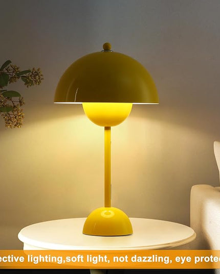 COSYLUX Modern Small Table Lamp for Bedroom, Cute Dome Shade Reflecting Light Reading Lamp for Living Room, Kid's Room, Study, Office, Beside Bedside Nightstand Desk Lamp(Yellow) - LeafyLoom