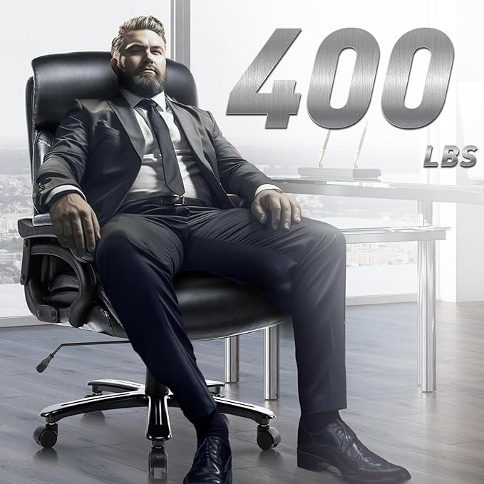 Big and Tall Office Chair 400lbs-Heavy Duty Executive Desk Chair with Extra Wide Seat, High Back Ergonomic Leather Computer Chair with Tilt Rock&Tension, Padded Armrests-Diamond Black - LeafyLoom