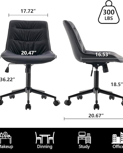 Kidol & Shellder Armless Office Chair Desk Chair Comfy Makeup Vanity Chair with Back Ergonomic Swivel Chair Home Office Desk Chairs with Wheels Rolling Computer Chair Bedroom Accent Chair(Black) - LeafyLoom