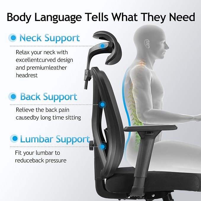 KERDOM Ergonomic Office Chair Desk Chair Comfortable Mesh Gaming Computer Swivel Rolling Chair, High Back Office Chair with Wheels, Headrest, 3D Armrest and Lumbar Support Home Office Desk Chair Black - LeafyLoom