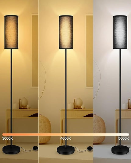 BoostArea Floor Lamps for Living Room, Dimmable floor lamp with 3 Color Temperatures Bulb, Black LED Floor Lamp, Modern Standing Lamp for Bedroom/Office/Study/Farmhouse(9W LED Bulb, Black Linen Shade) - LeafyLoom