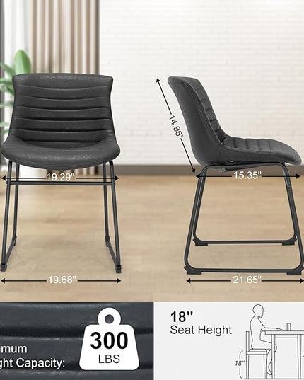 Faux Leather Dining Chairs,20 Inch PU Leather Dining Chairs Set of 2 with Backrest and Metal Leg,Mid Century Modern Chair,Black Upholstered Dining Chairs for Kitchen Living Room Outdoor Lounge - LeafyLoom