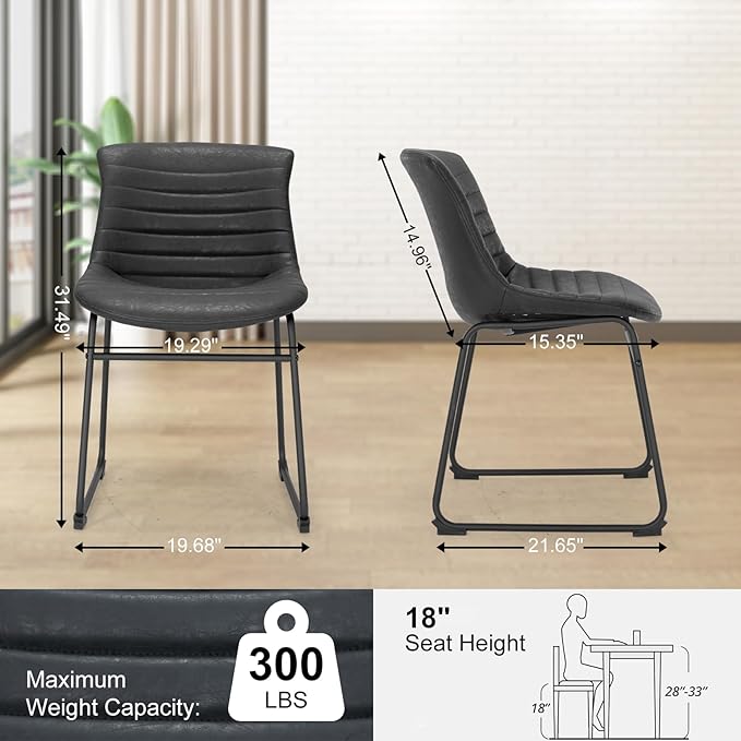 Faux Leather Dining Chairs,20 Inch PU Leather Dining Chairs Set of 2 with Backrest and Metal Leg,Mid Century Modern Chair,Black Upholstered Dining Chairs for Kitchen Living Room Outdoor Lounge - LeafyLoom