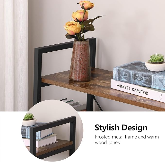 BEWISHOME 3 Tier Bookshelf, Rustic Small Book Shelf for Small Spaces, Brown Wooden Shelves for Bedroom Living Room and Home Office, 13.58" D x 24.21" W x 37" H, JCJ32Z - LeafyLoom