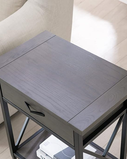 Leick Home 23022 Chisel & Forge One Drawer Nightstand with Shelf, Gray/Matte Black - LeafyLoom
