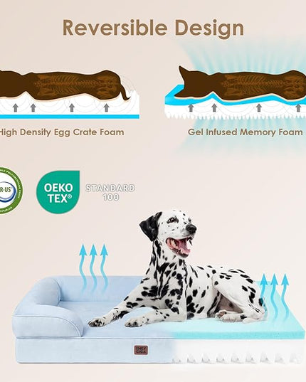 EHEYCIGA Orthopedic Dog Bed for Large Dogs, Waterproof Memory Foam with Sides, Non-Slip Bottom and Egg-Crate Foam Couch Bed with Washable Removable Cover, Light Blue EHEYCIGA