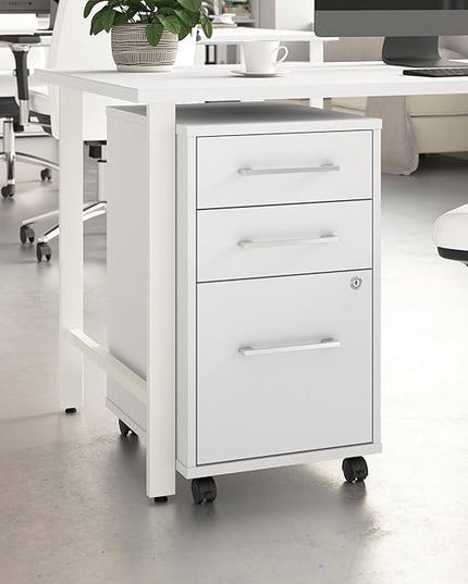 Bush Business Furniture Hustle 3 Drawer Rolling File Cabinet in White, Mobile Document Storage for Home and Professional Office - LeafyLoom
