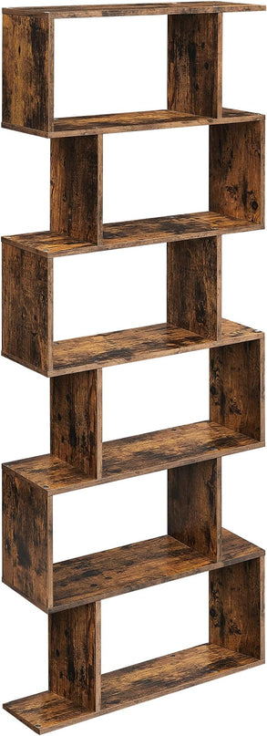 VASAGLE Bookshelf, 6-Tier Bookcase, Tall Display Shelf, Freestanding Storage Shelf, Room Divider, for Home Office, Living Room, Bedroom, Study, Rustic Brown ULBC61BX - LeafyLoom