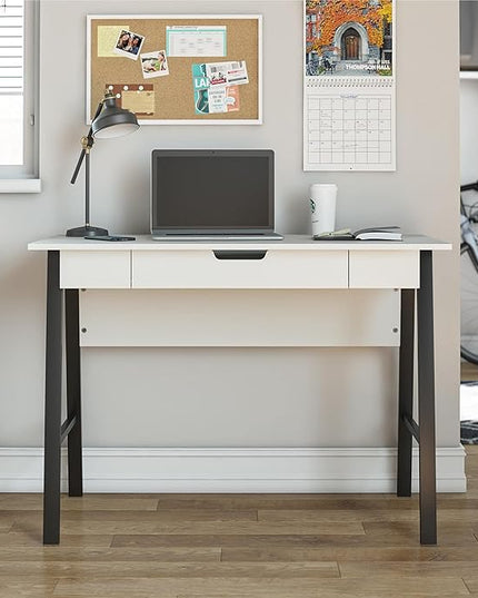 Ameriwood Home Oxford Computer Desk with Drawer, White/Black - LeafyLoom