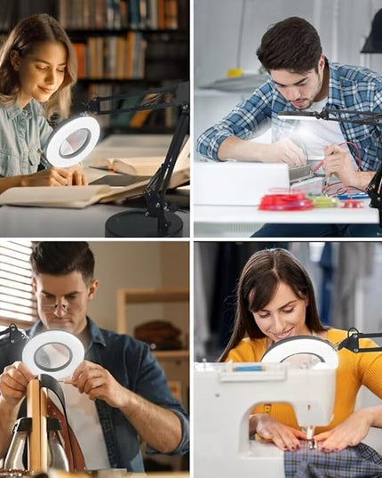 2-in-1 Large Magnifying Glass with Light and Stand-Lighted Magnifying Glass Magnifying Lamp 5 Color Modes Stepless Dimmable-Hands Free Desk Magnifying Glass with Light for Close Work Reading Repair - LeafyLoom