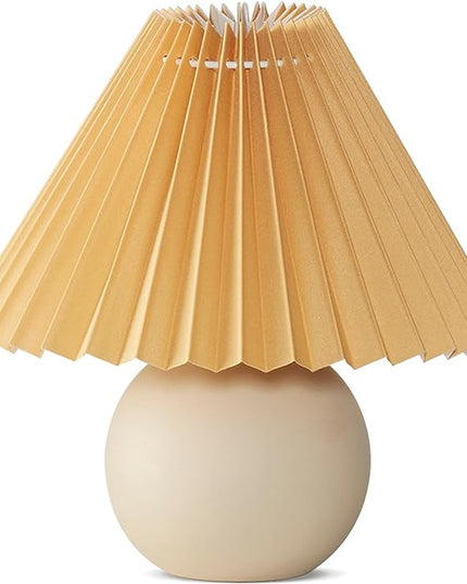 Brightech Serena LED Table Lamp - Modern Ceramic Lamp with Pleated Shade for Bedside, Nightstand, Desk - Cozy Night Light with Soft White Light for Living Room, Bedroom - LeafyLoom