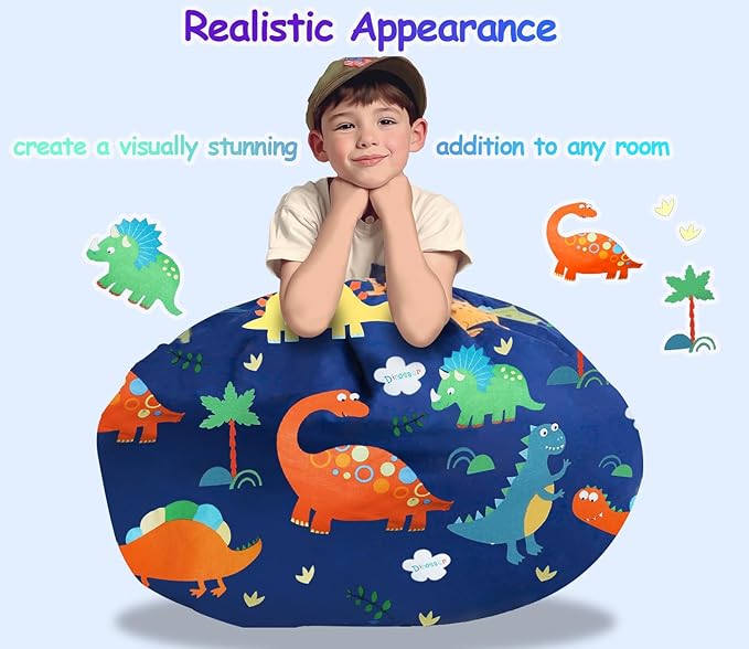 Bean Bag Storage Toddler Kids'Rooms Organizer Giant Beanbag Great Plush Toy Alternative Washable Ultra Soft Cover Dinosaur Plush Toys or Textile Sack Bag Space Save (Without Filling) X-Large - LeafyLoom
