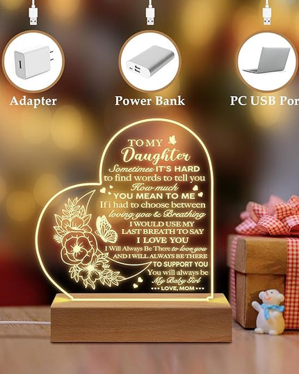 Daughter Birthday Gifts from Mom and Dad, to My Daughter Acrylic Engraved Night Light with Base for Daughter Wedding Valentines Graduation Birthday Christmas Gifts - LeafyLoom