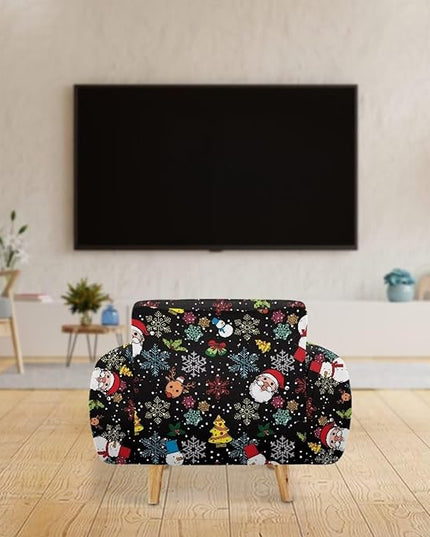 FKELYI Christmas Sofa Slipcover Santa Claus Furniture Protector Washable Easy Going Stretch Sofa Slipcover with Elastic Bottom S FKELYI