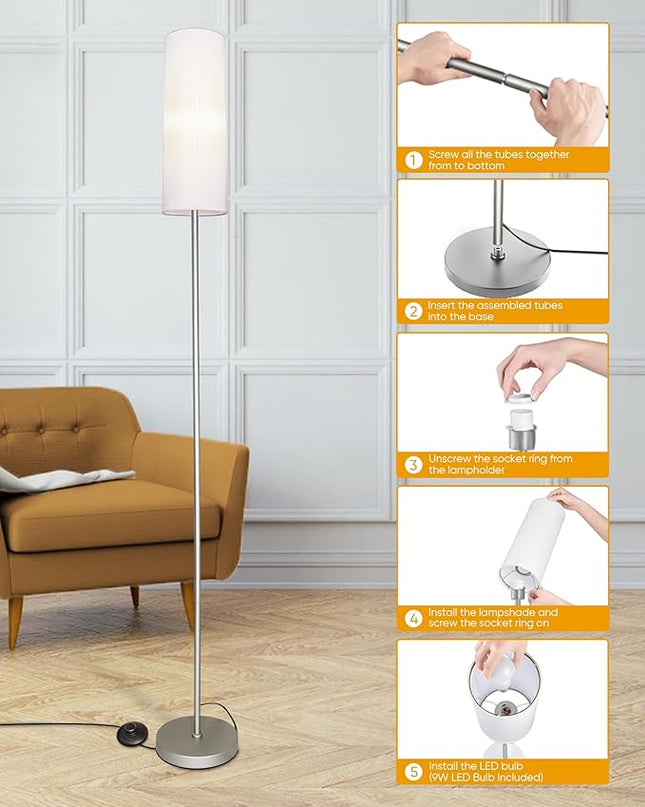 LED Floor Lamp for Living Room,3 Color Temperature Floor Lamps with Remote Control &Foot Switch Modern Standing Lamp,Reading Lamp for Bedroom, Study Room, Office, 9W Bulb Included - LeafyLoom