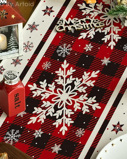 Artoid Mode Buffalo Plaid Snowflakes Christmas Table Runner, Seasonal Winter Kitchen Dining Table Decoration for Home Party Decor 13x108 Inch ArtoidMode