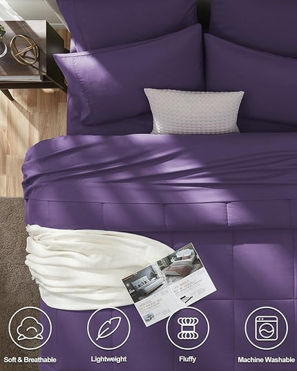 CozyLux Queen Size Comforter Set - 7 Pieces Bed in a Bag Set Purple, Bedding Sets Queen with All Season Quilted Comforter, Flat Sheet, Fitted Sheet, Pillowcases, Purple, Queen - LeafyLoom