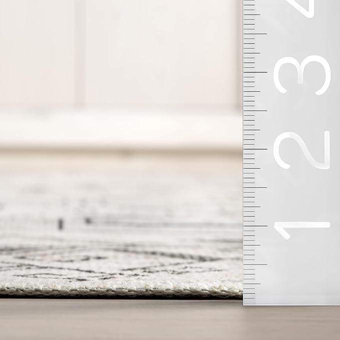 nuLOOM Malena Tribal Bordered Machine Washable Ultra Thin Area Rug, 3' x 5', Light Grey - LeafyLoom