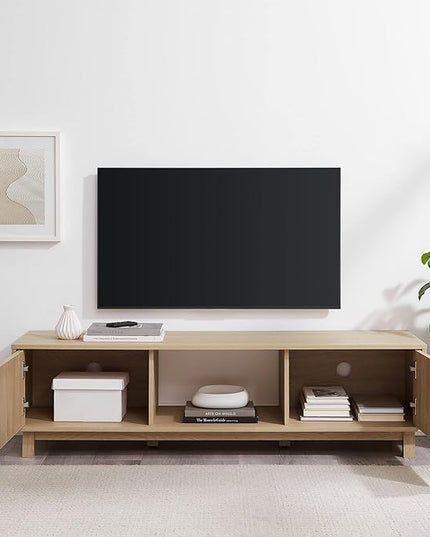 Walker Edison Walton Modern Fluted-Door Low Stand for TVs up to 65 Inches, 58 Inch, Coastal Oak - LeafyLoom