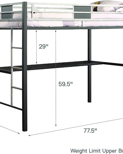 DHP Screen Loft Metal Bunk Bed with Desk and Ladder, Space-Saving Design, Silver Twin - LeafyLoom