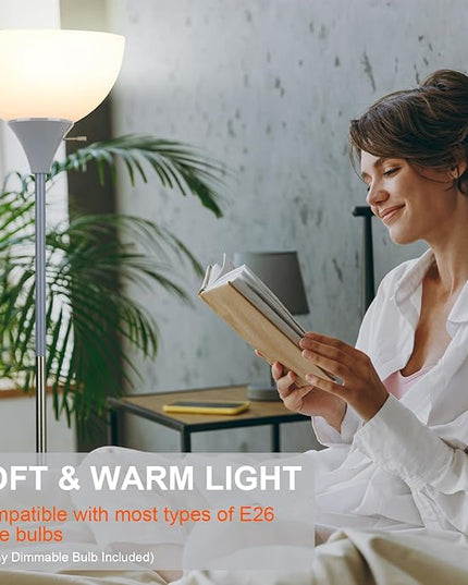 Floor Lamp, LED Standing Lamp 3 Way Dimmable Brightness Floor Lamp Rotary Switch Floor Lamps Modern Industrial Lamp with Shade, Tall Lamps for Living Room Bedroom Office Dining Room (Grey) - LeafyLoom